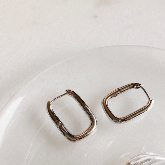 S925 geometric big oval hoop earrings - Picture 3 of 8